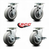 Service Caster 5 Inch Thermoplastic Rubber Swivel Caster Set with Roller Bearings 2 Brakes SCC-20S520-TPRRF-2-TLB-2